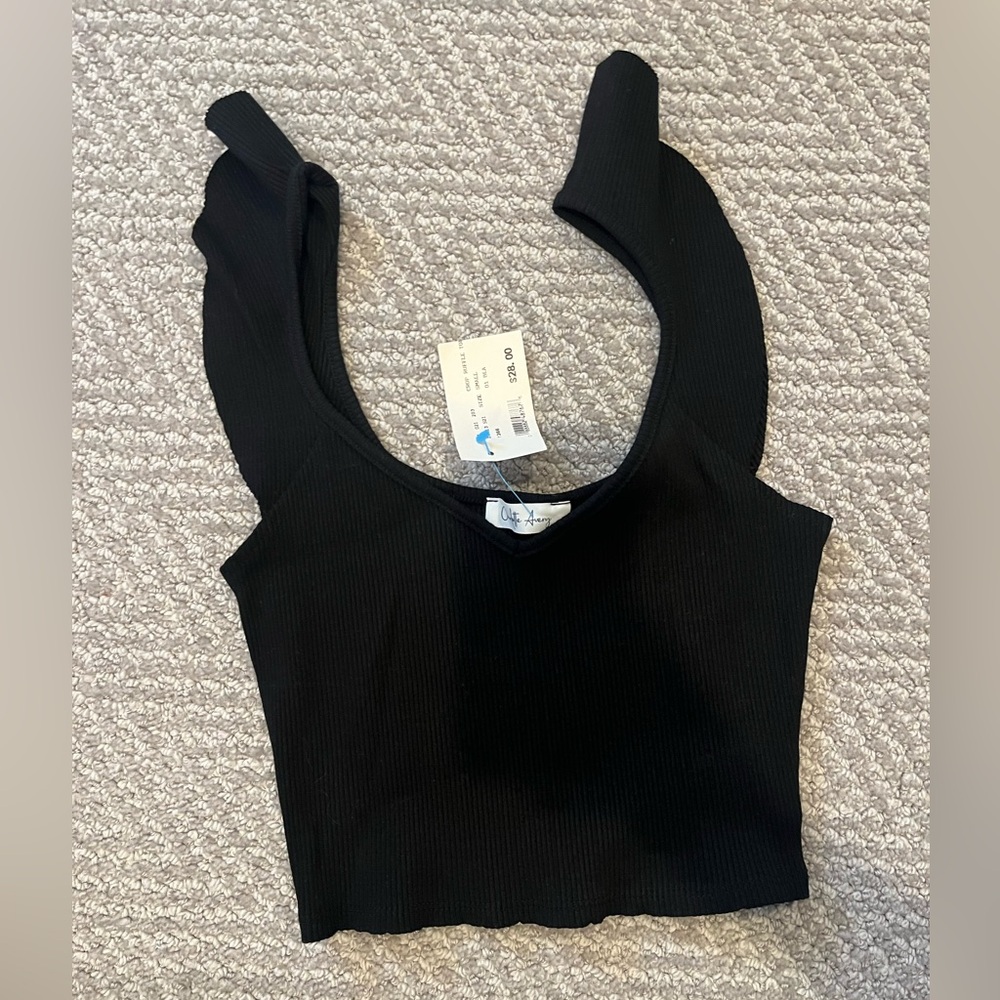 Brand new ribbed black top with ruffle straps